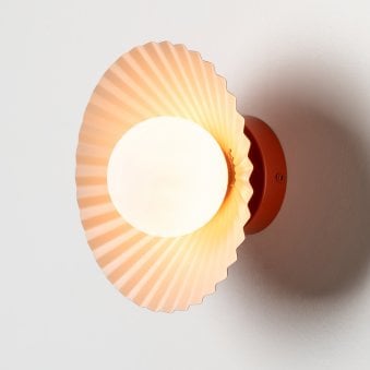 Pleated IP44 Wall Light in Burnt Orange & Pale Pink