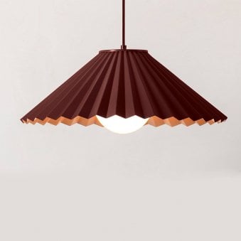 Pleated Large Pendant Light in Burgundy & Pale Pink