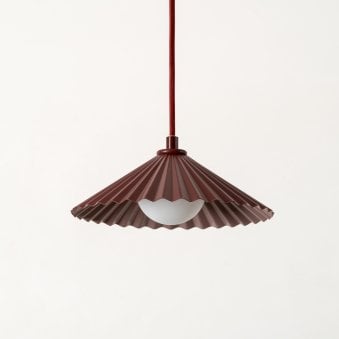 Pleated Small Pendant Light in Burgundy & Pale Pink