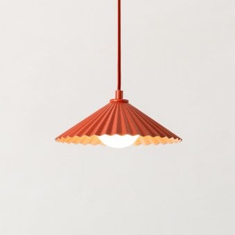 Pleated Small Pendant Light in Burnt Orange & Pale Pink