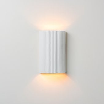Ribbed IP44 Ceramic Pillar Wall Light in White