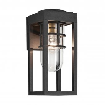 Hone Coastal IP44 Small Exterior Wall Light in Textured Black with Clear Glass