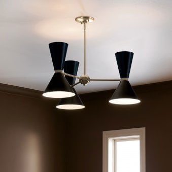 Phix Three Light Up & Down Pendant Chandelier in Black and Champagne Bronze