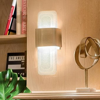 Serene LED Wall Light in Natural Brass with Layers of Textured Glass
