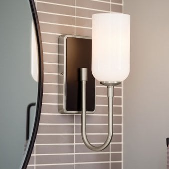 Solia Single IP44 Wall Light in Brushed Nickel with Black Accent and White Opal Glass Diffuser