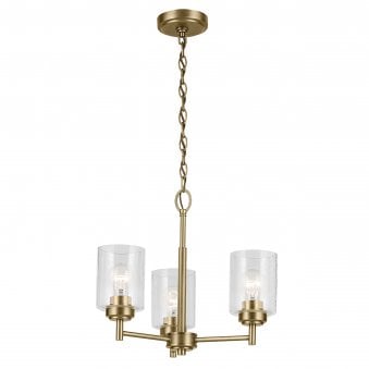 Winslow Three Arm Single Drop Pendant in Natural Brass with Clear Seeded Glass