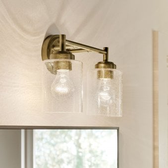 Winslow Twin Arm Wall Light in Natural Brass with Clear Seeded Glass