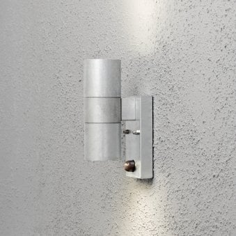 Modena PIR IP44 Outdoor Twin GU10 Wall Light in Galvanised Finish