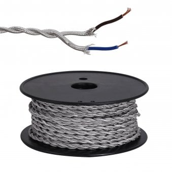 Abode Twisted Silver Braided Cable 2 Core 0.75mm