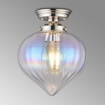 Appin Flush Ceiling Light in Polished Nickel with Iridescent Faded Flower Bud Glass Shade