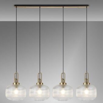 Atherington Pumpkin 4 Drop Linear Pendant in Brass Gold with Clear Shades