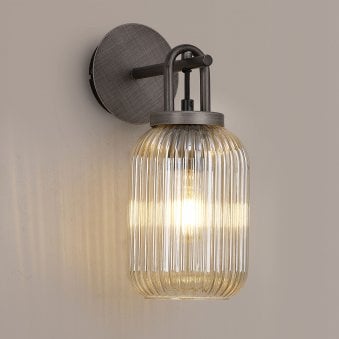 Atherington Wall Light in Aged Pewter with Champagne Ribbed Glass Shade