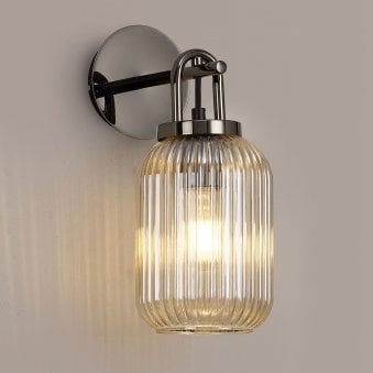 Atherington Wall Light in Black Chrome with Champagne Ribbed Glass Shade