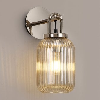 Atherington Wall Light in Polished Nickel with Champagne Ribbed Glass Shade