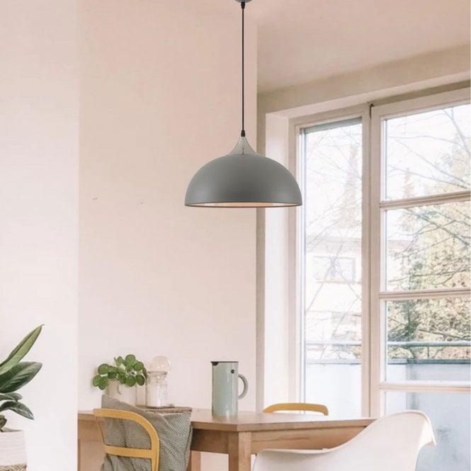 Lumiere Lumiere Bampton Dome Pendant in Textured Grey & Satin Nickel