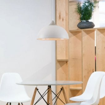 Bampton Dome Pendant in Textured White & Satin Nickel