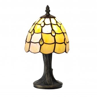 Beaworthy Tiffany Table Lamp in Black and Gold with Beige and Clear Crystal Shade