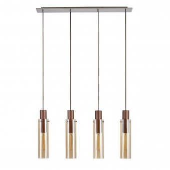 Belstone Slim 4 Drop Linear Pendant in Mocha & Polished Chrome with Amber Glass