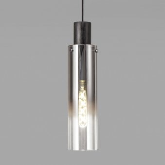 Belstone Slim Single Pendant in Black & Chrome with Smoke Fade Glass