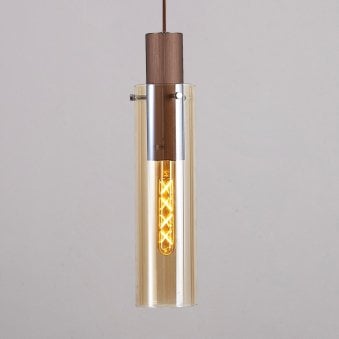 Belstone Slim Single Pendant in Mocha & Polished Chrome with Amber Glass