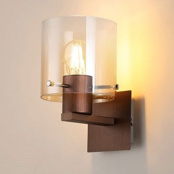 Belstone Switched Wall Light in Mocha with Amber Fade Glass