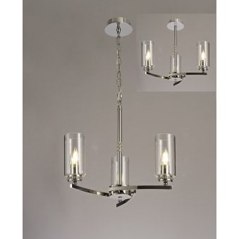 Dunstone 3 Arm Pendant or Semi Flush in Polished Nickel