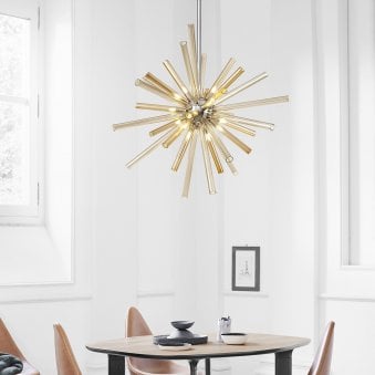 Frithelstock 16 Light Polished Chrome Pendant with Amber & Champagne Glass