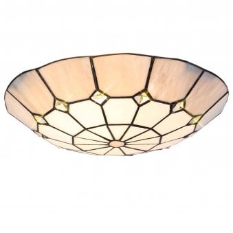 Gidleigh Tiffany 350mm Non-electric Uplighter Shade Cream Grey Clear Crystal Centre with Aged Antique Brass Trim
