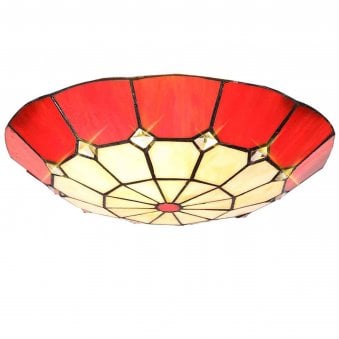 Gidleigh Tiffany 350mm Non-electric Uplighter Shade in Cream Red Clear Crystal with Aged Antique Brass Trim