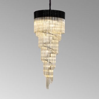 Kentisbeare 700mm 5 Tier 23 Lamp Chandelier in Matt Black & Cognac Glass