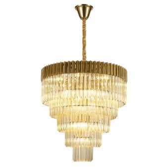 Kentisbeare 800mm 5 Tier 19 Lamp Chandelier in Brass & Cognac Glass