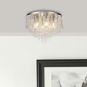 Lamerton 6 Light Flush Ceiling Light in Polished Chrome and Crystal
