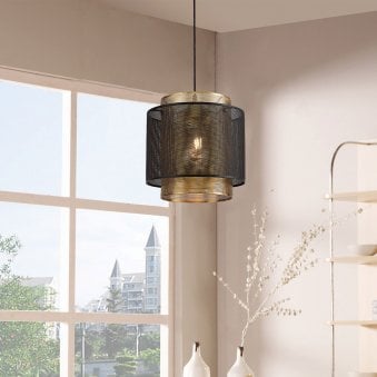 Luffincott Single Large Ceiling Pendant in Black & Gold