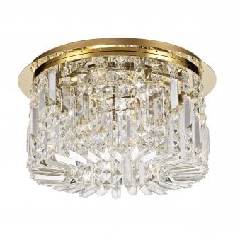 Lustleigh 45cm Round Flush Chandelier in Polished Gold & Crystal