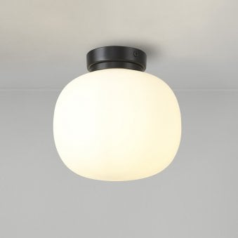 Milton Small Oval Ball Flush Ceiling Light in Matt Black & Frosted White Shade