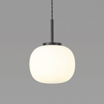 Milton Small Oval Ball Pendant in Matt Black & Frosted White Shade
