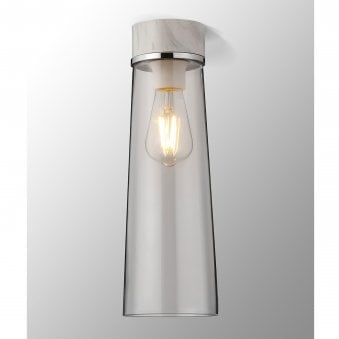 Sector Ceiling Light in White Marble & Large Clear Cylindrical Cone Glass