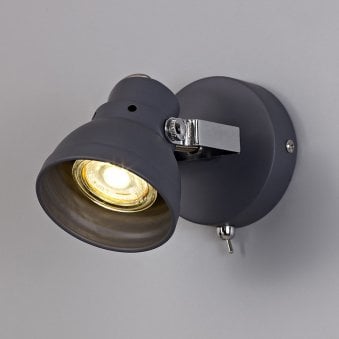 Taddiport Single Adjustable GU10 Spotlight in Matt Grey & Polished Chrome