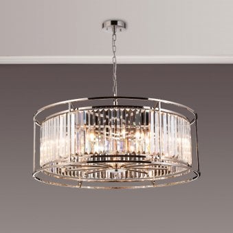 Torrington 10 Lamp 800mm Pendant in Polished Nickel with Clear Crystals