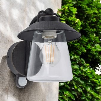 Cate Exterior PIR Wall Lantern in Brown/Black