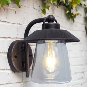 Cate Exterior Wall Lantern in Brown & Black