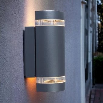 Focus Dusk Til Dawn Up and Down IP44 Outdoor Wall Light In Dark Grey 