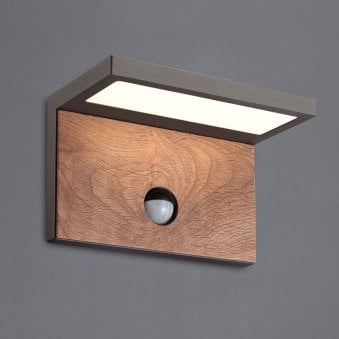 Ruka LED Outdoor PIR Wall Light in Anthracite and Walnut