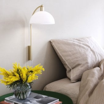 Ellen 20 Plugged Wall Light in Brass with Opal Glass Shade