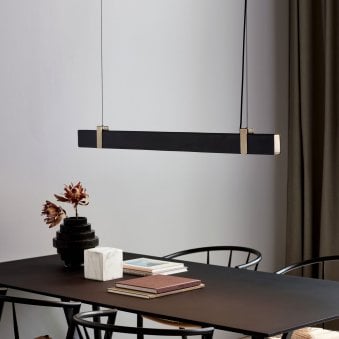 Lilt Linear LED Pendant in Black with Brass Detail