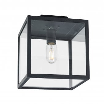 Lofoten Coastal Box Ceilng Light in Black with Clear Glass Panels