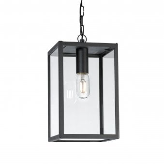 Lofoten Coastal Box Pendant in Black with Clear Glass Panels