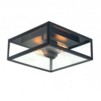 Lofoten Coastal Flat Ceilng Light in Black with Clear Glass Panels
