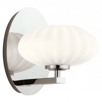 Pim IP44 Single Wall Light in Polished Chrome with Satin Etched Cased Opal Shade