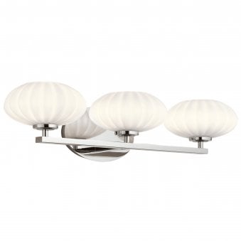 Pim IP44 Triple Wall Light in Polished Chrome with Satin Etched Cased Opal Shades